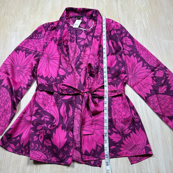 NWT Ann Taylor Plum Rose Floral Tie Kimono Wrap Cardigan Layering Romantic M/L - Picture 8 of 13